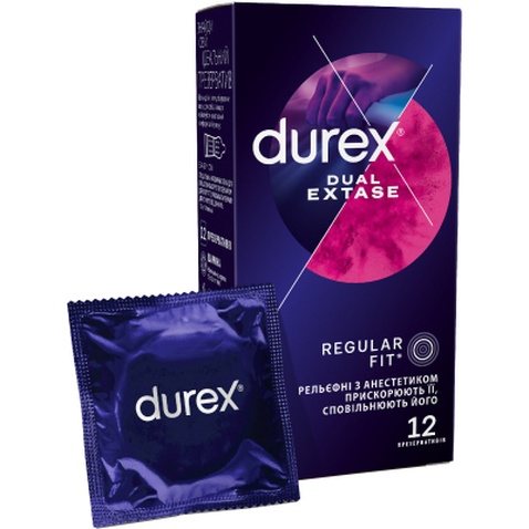 Презервативи Durex Dual Extase рельєфні з анестетиком 12 шт. (5052197053432)