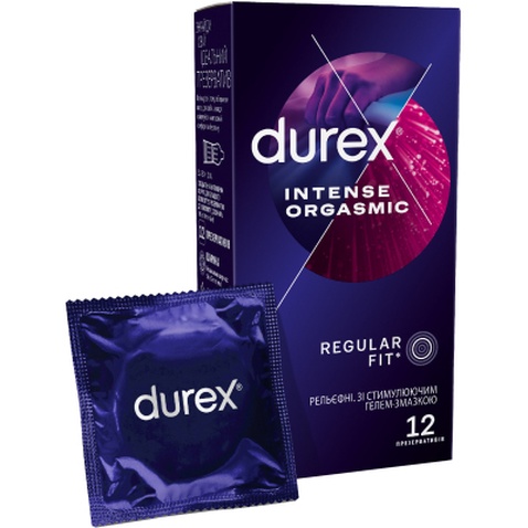 Презервативи Durex Intense Orgasmic рельєфні з стимулюючим гелем-змазкою 12 шт. (5052197056037)