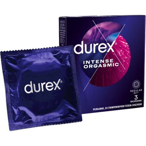 Презервативи Durex Intense Orgasmic рельєфні з стимулюючим гелем-змазкою 3 шт. (5052197056068)