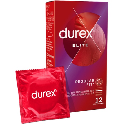 Презервативи Durex Elite латексні з силіконовою змазкою (особливо тонкі) 12 шт. (5010232954229)