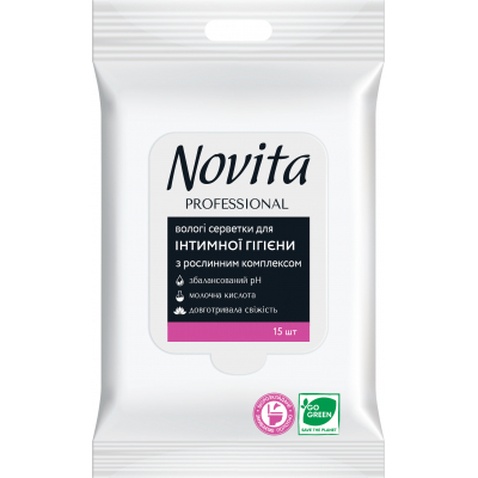 Серветки для інтимної гігієни Novita Professional з рослинним комплексом 15 шт. (4823071651195)