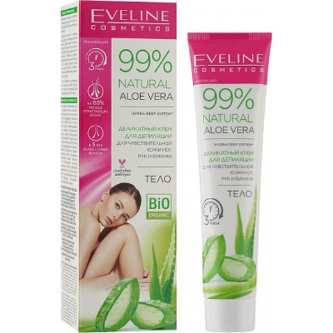 Крем для депіляції Eveline Cosmetics Natural Aloe Vera для чутл. шкіри ніг, рук і бікіні 125 мл (5903416026822)