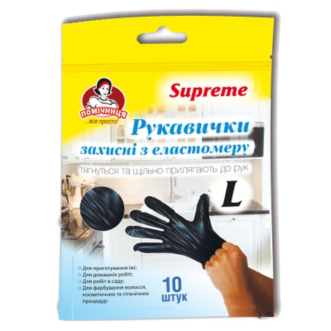Рукавички господарські Помічниця ТПЕ Supreme Чорні L 10 шт. (4820212004773)