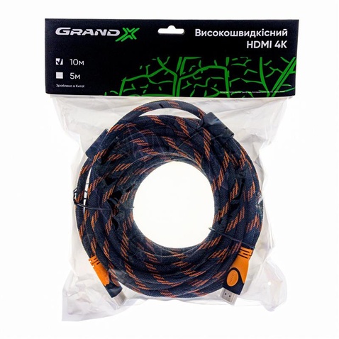 Кабель  Grand-X HDMI - HDMI, (M/M), 10 м, Black-Orange (HDN10-4K)