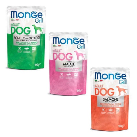 Вологий корм для собак Monge Dog Grill Mix Lamb&Pork&Salmon 12*100 г (8009470017503)