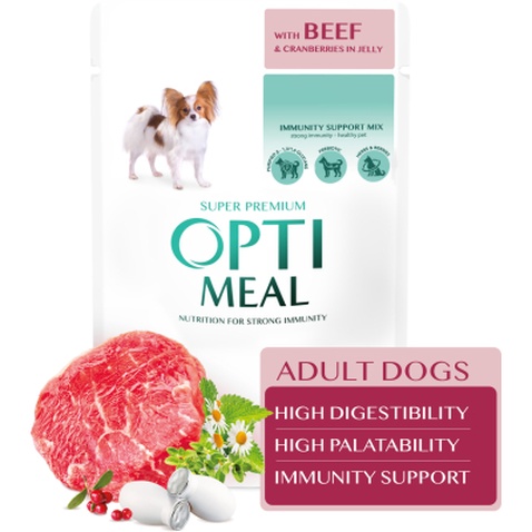 Вологий корм для собак Optimeal з яловичиною та журавлиною в желе 100 г (4820215369626)