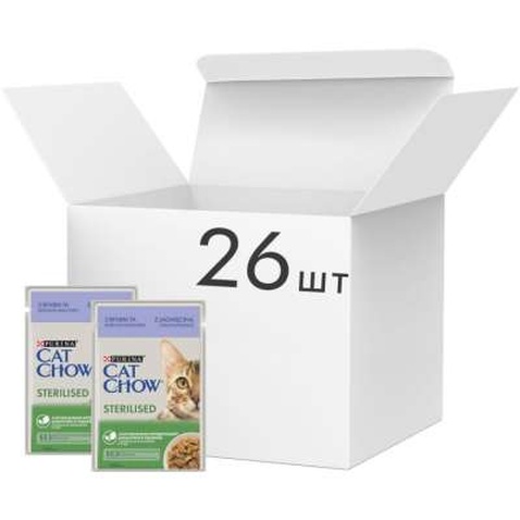 Вологий корм для кішок Purina Cat Chow Sterilised з ягням та зеленою квасолею в желе 85г (7613037025484)
