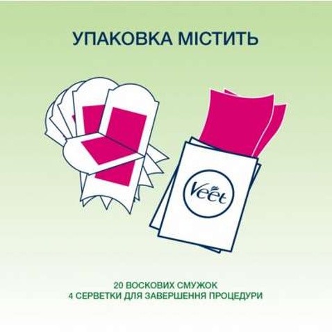 Воскові смужки Veet для нормальної і сухої шкіри обличчя з маслом ши 20 шт. (4607109407349)