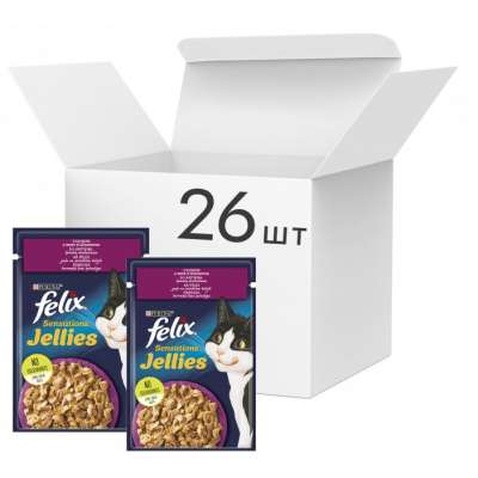 Вологий корм для кішок Purina Felix Sensations Jellies з качкою та шпинатом у желе 85 г (7613039831281)