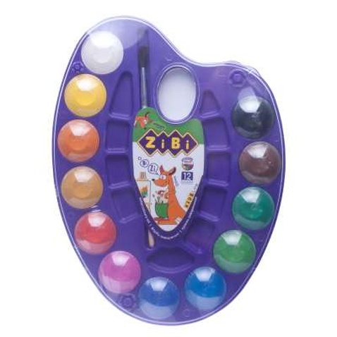 Фарби для малювання ZiBi KIDS Line Акварельні на палітрі, 12 кол. натур. пензель фіол (ZB.6558-07)