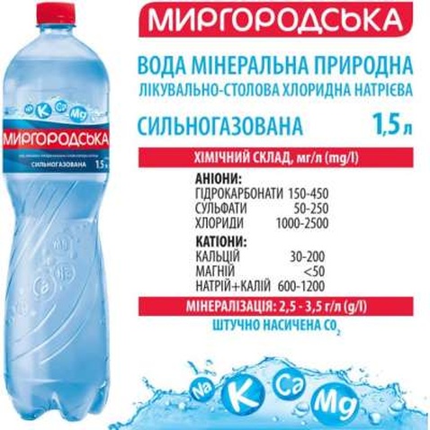 Мінеральна вода Миргородська 1.5 л газ пет (4820000430012)