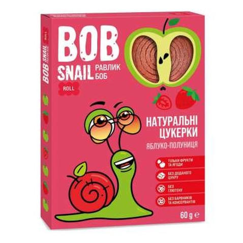 Цукерка Bob Snail Равлик Боб Яблучно-полуниця 60 г (4820162520415)