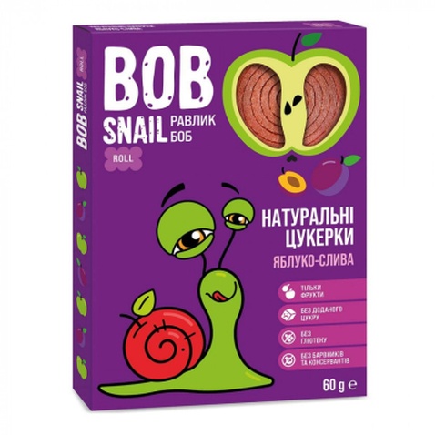 Цукерка Bob Snail Равлик Боб Яблучно-Слива 60 г (4820162520361)