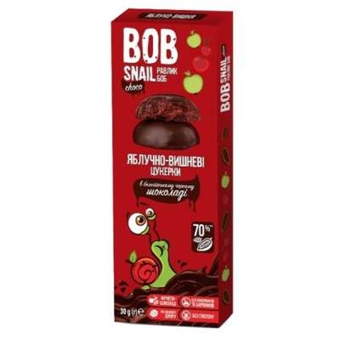 Цукерка Bob Snail Равлик Боб яблучно-вишневі в чорному шоколаді 30 г (4820219341291)