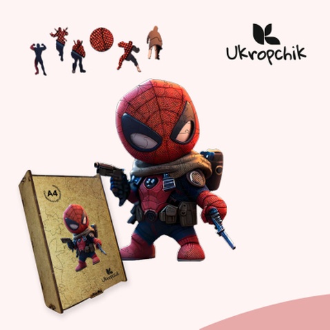 Пазл Ukropchik дерев'яний Супергерой Дедпул А4 в коробці з набором-рамкою (Deadpool Superhero A4)