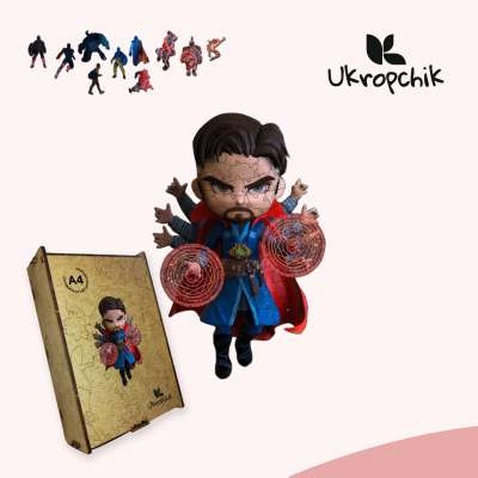 Пазл Ukropchik дерев'яний Супергерой Стрендж А4 в коробці з набором-рамкою (Doctor Strange Superhero A4)