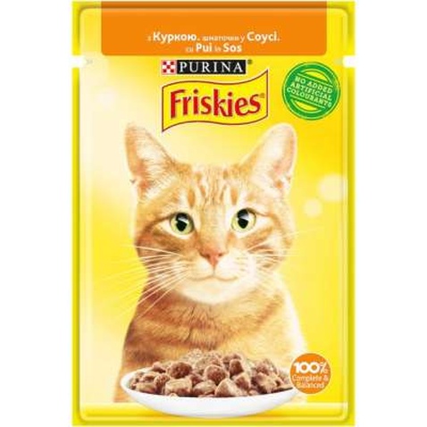 Вологий корм для кішок Purina Friskies шматочки у соусі з куркою 85 г (7613036965262)
