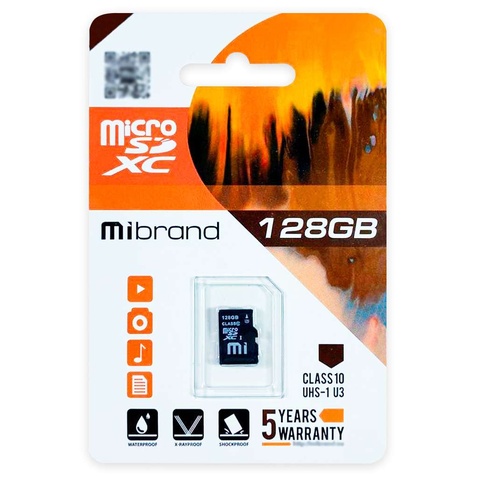 Карта пам'яті  Mibrand microSDXC 128GB Class 10 UHS-I (U3) R-100MB/s Без адаптера