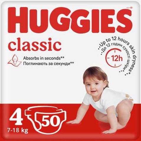 Підгузок Huggies Classic 4 (7-18 кг) Jumbo 50 шт (5029053543147)