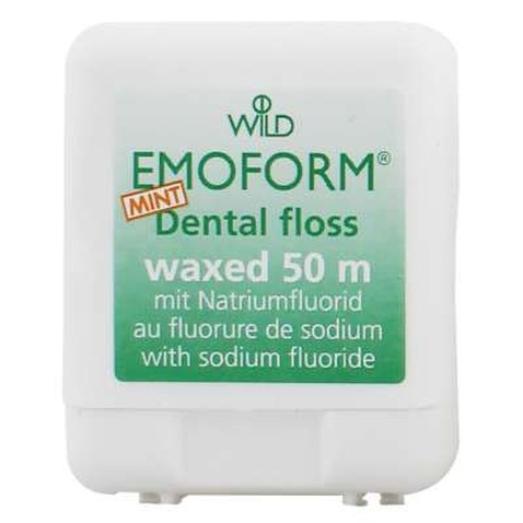 Зубна нитка Dr. Wild Emoform вощена з фторидом натрію і м'ятою 50 м (7611841138604)