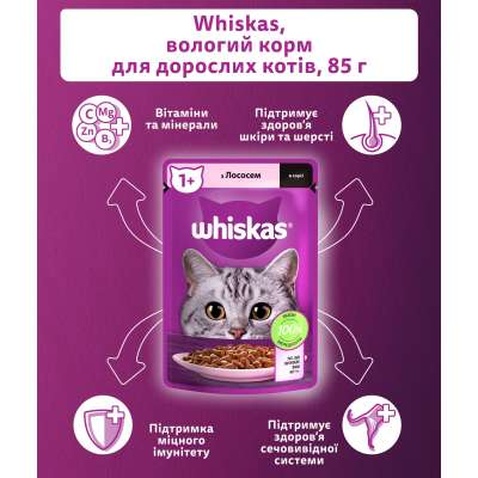 Вологий корм для кішок Whiskas Лосось у соусі 85 г (5900951302053)