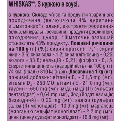 Консерви для котів Whiskas з куркою в соусі 400 г (5900951305436)