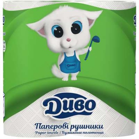 Паперові рушники Диво 2-слойные белые 50 отрывов 2 шт (рп.дв2б)