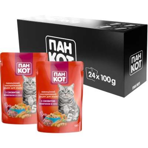Вологий корм для кішок Пан Кот яловичина в соусі 100 г (4820111141029)