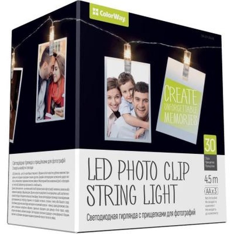 Гірлянда ColorWay 30 LED, 4.5м, гирлянда с прищепками (CW-LCP-30L45B)