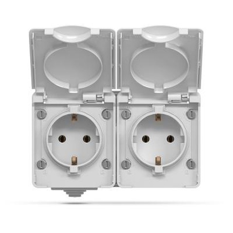 Розетка Videx BINERA IP65 зовнішня 2ая із заземленням сіра (VF-BNW22G-G)