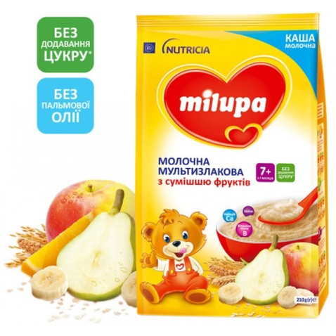 Дитяча каша Milupa Молочна Мультизлакова з сумішшю фруктів 210 г (5900852930010)