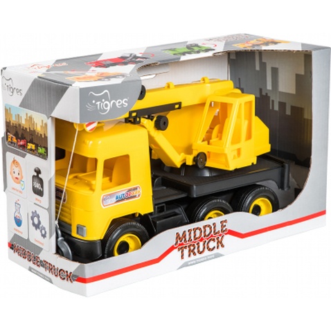 Спецтехніка Tigres Авто "Middle truck" кран (жовтий) в коробці (39491)