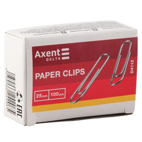 Скріпки канцелярські Axent оцинковані 25 мм 100 шт (картонна упаковка) (D4112)