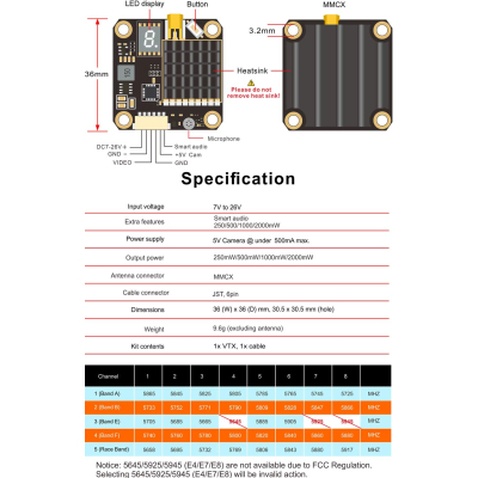 Запчастина для дрона AKK FX2-Dominator 2W 5.8GHz 48CH L,X Band (TX2000LX)