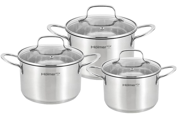 Набір посуду  Holmer Elegance (CS-4651-SS) Elegance (3 каструлі з кришкою 2 л/2,8 л/3,8 л)