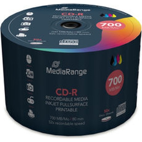 Диск CD Mediarange CD-R 700MB 80min 52x speed, inkjet fullsurface printable, Cake 50 (MR208)