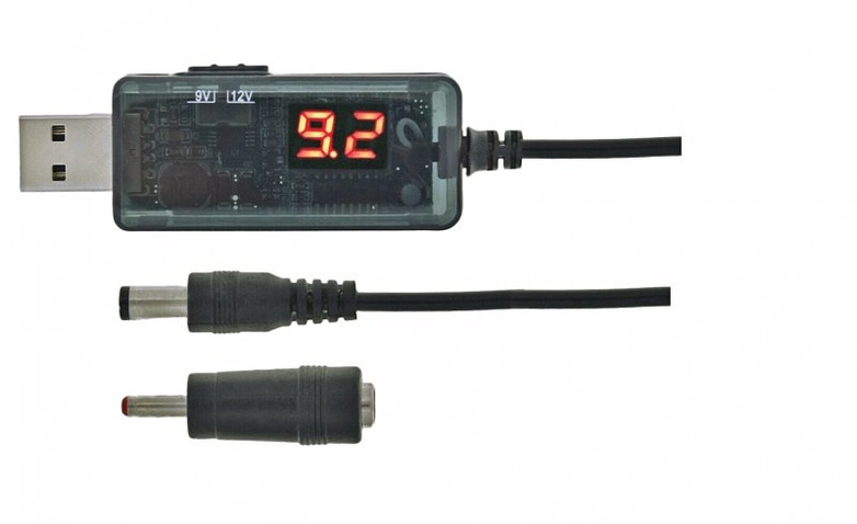 Перетворювач  USB (AM/DC) 0,8m Maxxter 5,5/3,5 мм, 12V/9V, Black