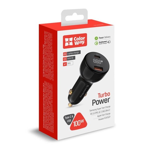 Автомобільний зарядний пристрій ColorWay Power Delivery Port PPS USB (USB-A + USB-C, 100W) PD, QC