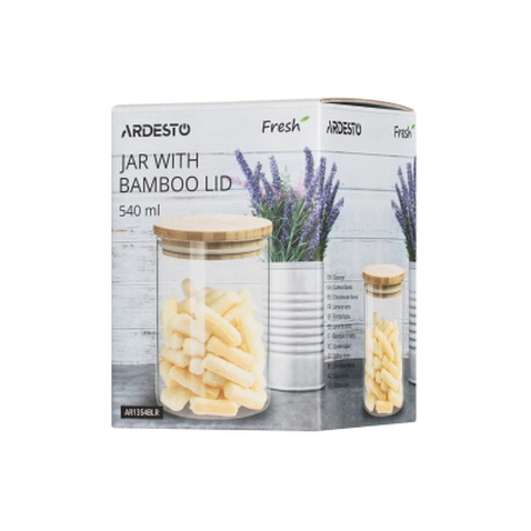 Ємність для сипучих продуктів Ardesto Fresh скло, бамбук 540 мл (AR1354BLR)