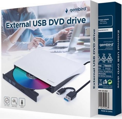 Зовнiшній привід Gembird DVD-USB-03-BW, USB3.0, бiлий