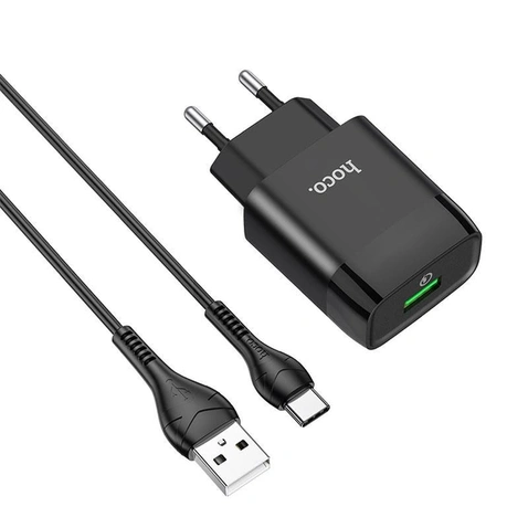 Мережевий зарядний пристрій (МЗП) Hoco C72Q QC3.0 (1USB/2A) + Type-C Чорний