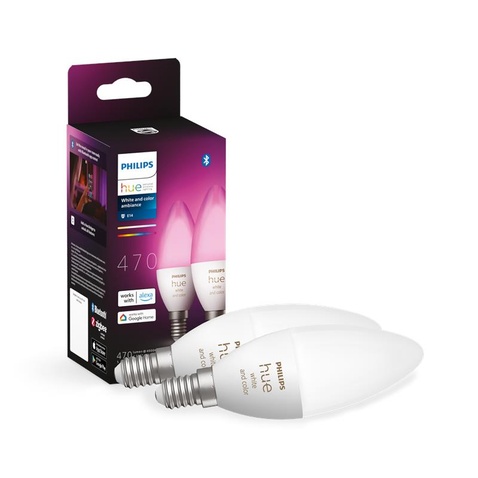 Лампа  Philips Hue E14, 5.3W(40Вт), 2000K-6500K, RGB, ZigBee, Bluetooth, димування, 2шт 929002294205