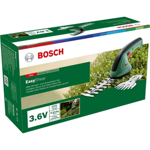 Кущоріз Bosch Bosch EasyShear, 3.6В, 1х1.5Аг, лезо 12см, крок різу 8мм (0.600.833.303)