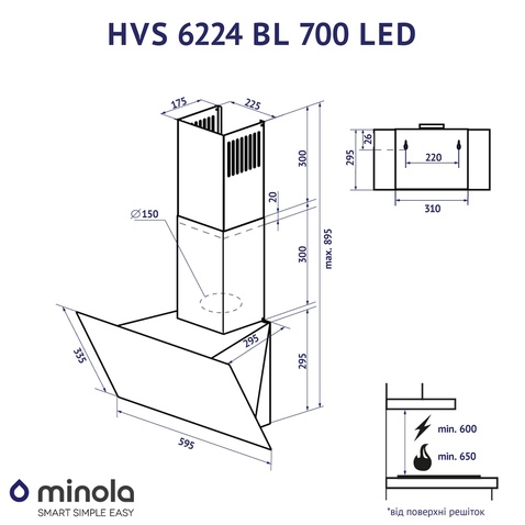Витяжка  MINOLA HVS 6224 BL 700 LED