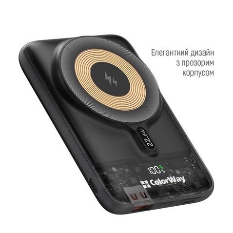 Зовнішній акумулятор ColorWay 15W MagSafe 10000mAh Black (CW-PB100LPA3BK-WPDD)