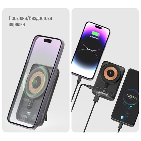 Зовнішній акумулятор ColorWay 15W MagSafe 10000mAh Black (CW-PB100LPA3BK-WPDD)