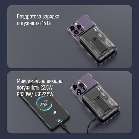 Зовнішній акумулятор ColorWay 15W MagSafe 10000mAh Black (CW-PB100LPA3BK-WPDD)