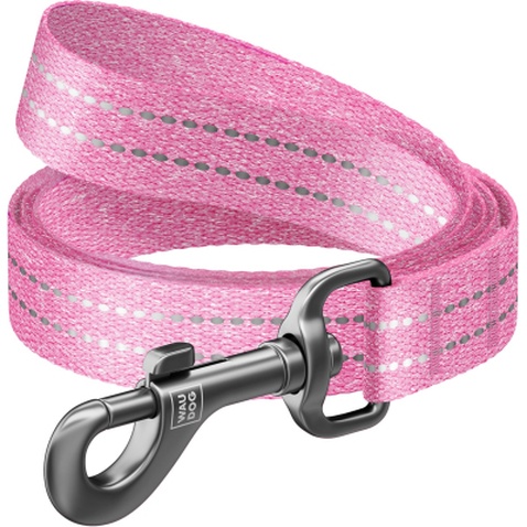 Повідок для собак WAUDOG Re-cotton світловідбивний L-XXL Ш 25 мм Д 150 см рожевий (40167)