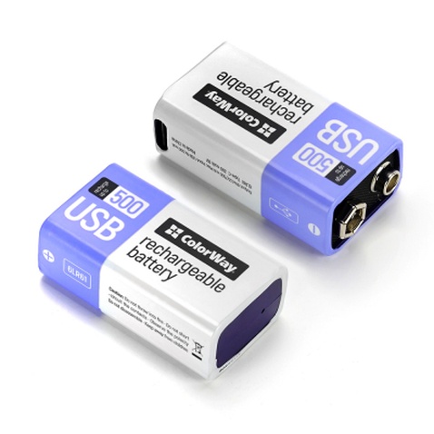 Акумулятор Крона USB-С 390 mAh 9V (Li-Polymer) ColorWay (CW-UB9V-06)