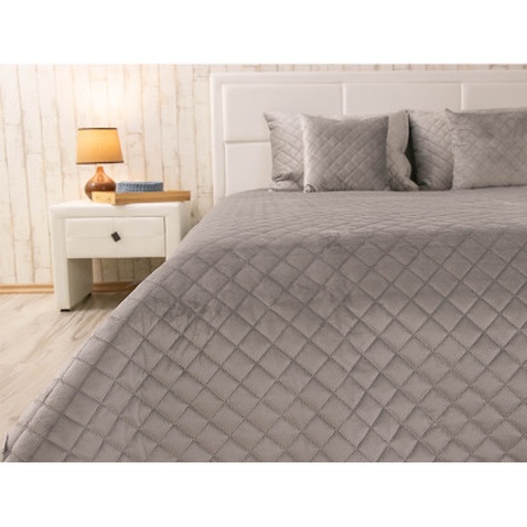 Покривало Руно двостороннє декоративне Velour Grey ромб 180х220 см (340.55_Grey ромб)